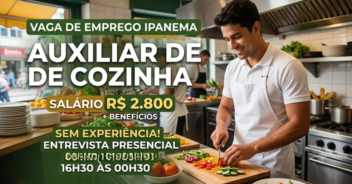 Auxiliar de Cozinha em Ipanema Vaga Inicial com Salário de R$ 2.800